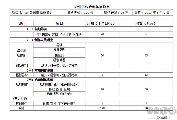企業(yè)宣傳片報(bào)價(jià)單
