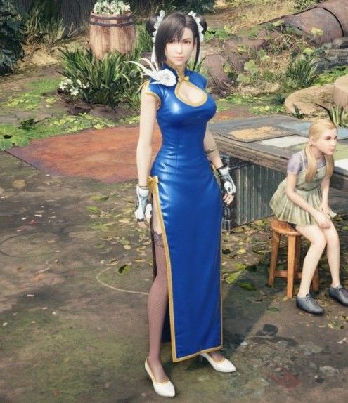 最終幻想7重制版蒂法春麗同款藍(lán)色性感旗袍MOD