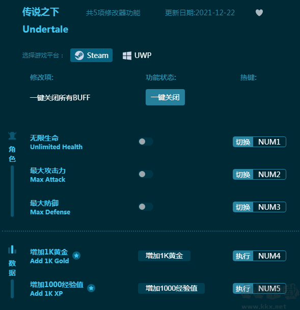 傳說之下五項修改器