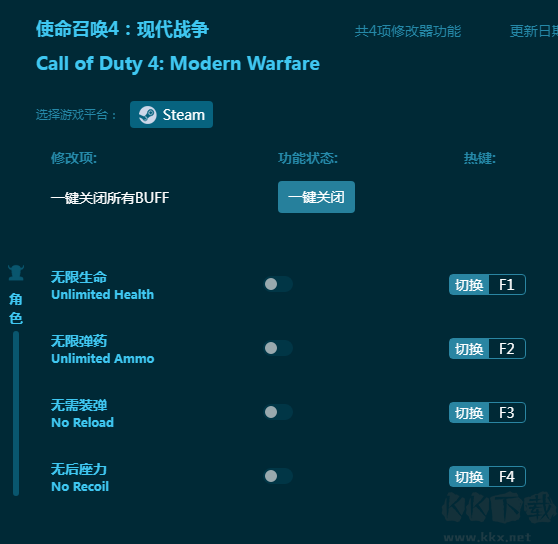 使命召喚4:現(xiàn)代戰(zhàn)爭(zhēng)四項(xiàng)修改器
