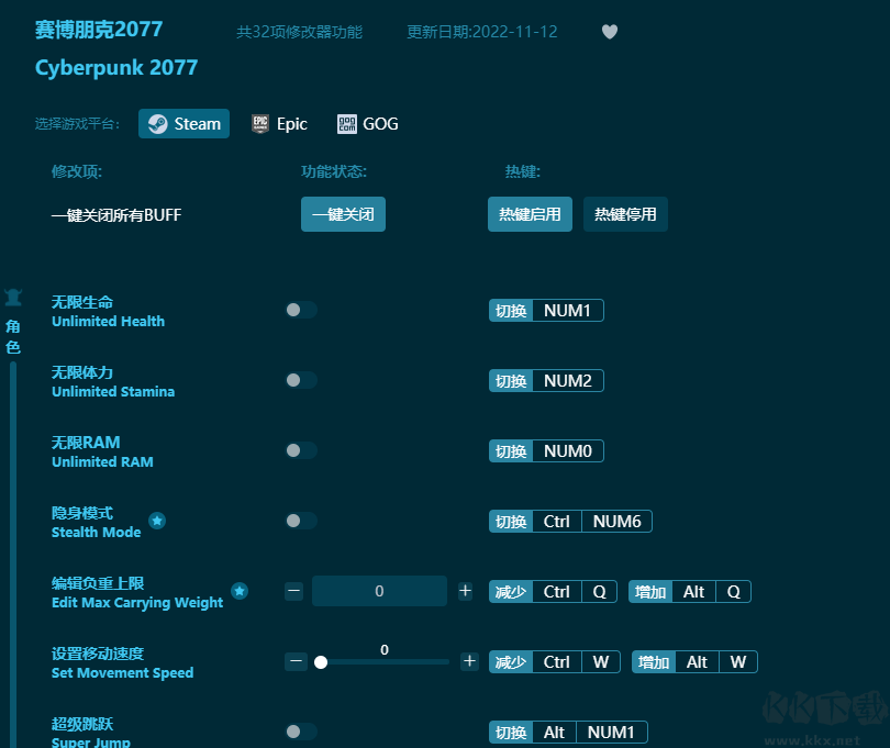 賽博朋克2077共32項(xiàng)功能修改器