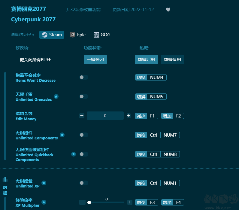 賽博朋克2077共32項(xiàng)功能修改器