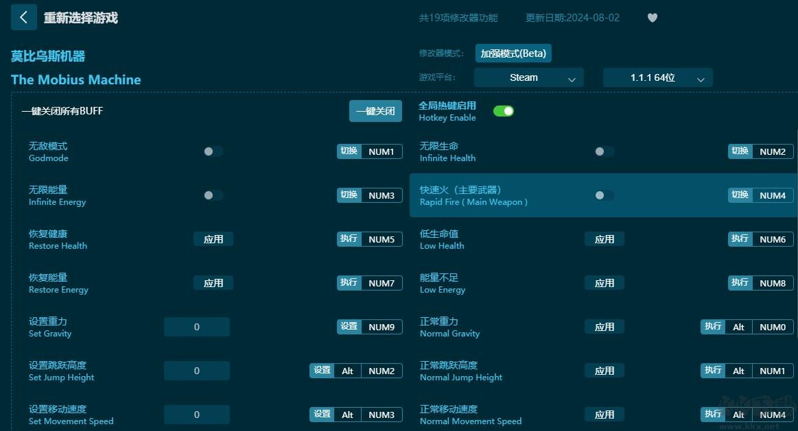 莫比烏斯機(jī)器十九項(xiàng)修改器